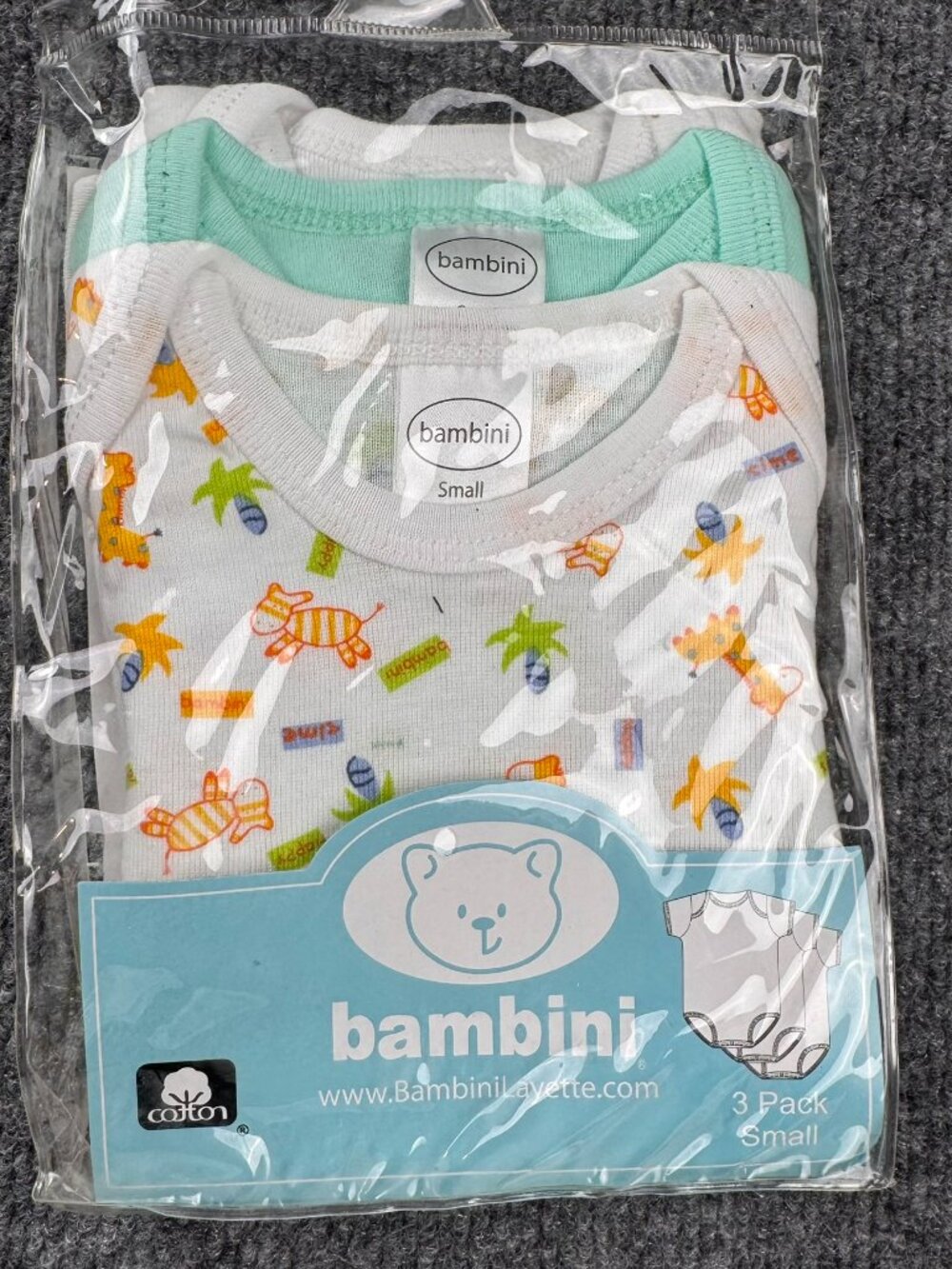 Bambini Infant Onesies 3-Pack Unisex Bodysuits Size Small 14-18 lbs 100% Cotton